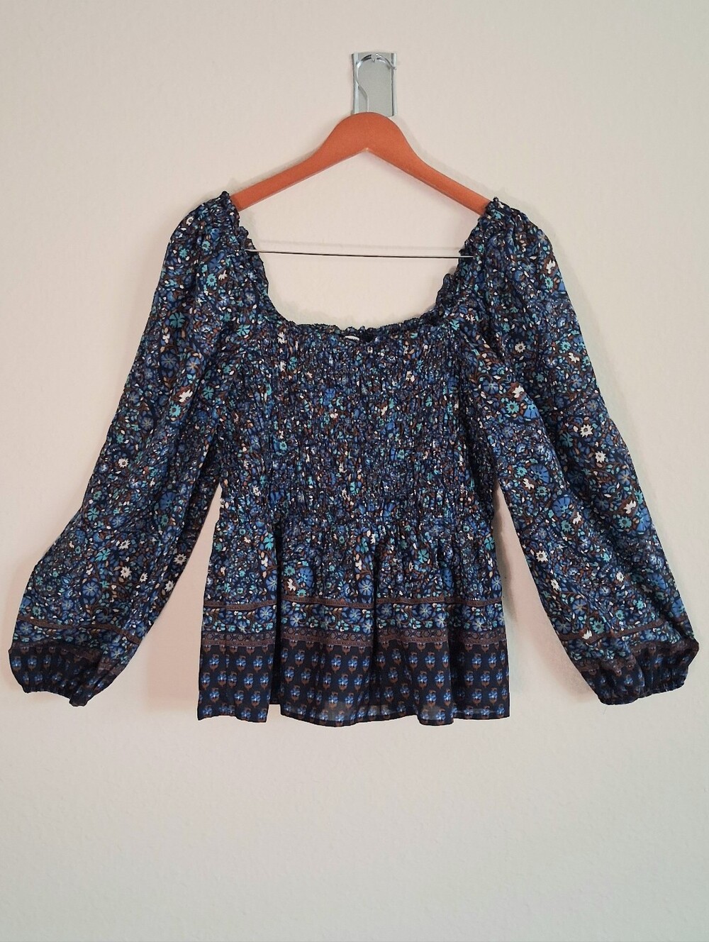 Vineyard Vines Smocked Long-Sleeve Peasant Top - Blue Floral